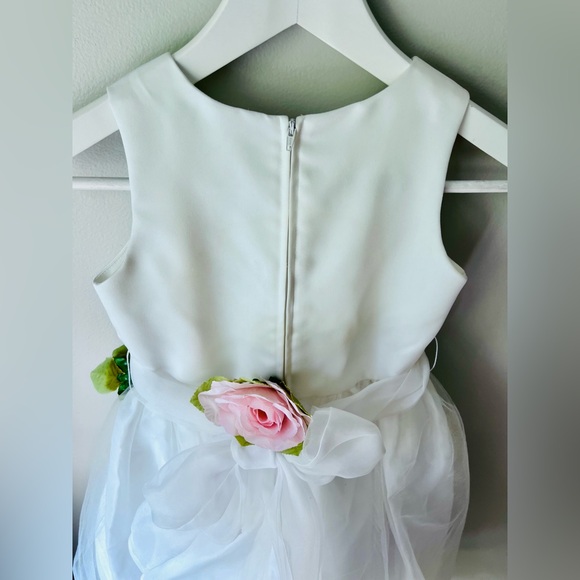 US Angels White Satin Pink Flower Girl Tulle Petal Party Formal Dress 6X 6 - Picture 8 of 17